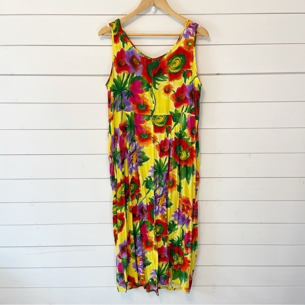 Jams World | Vintage 100% Rayon Sleeveless Midi Floral Summer Dress Size Large - Picture 2 of 10
